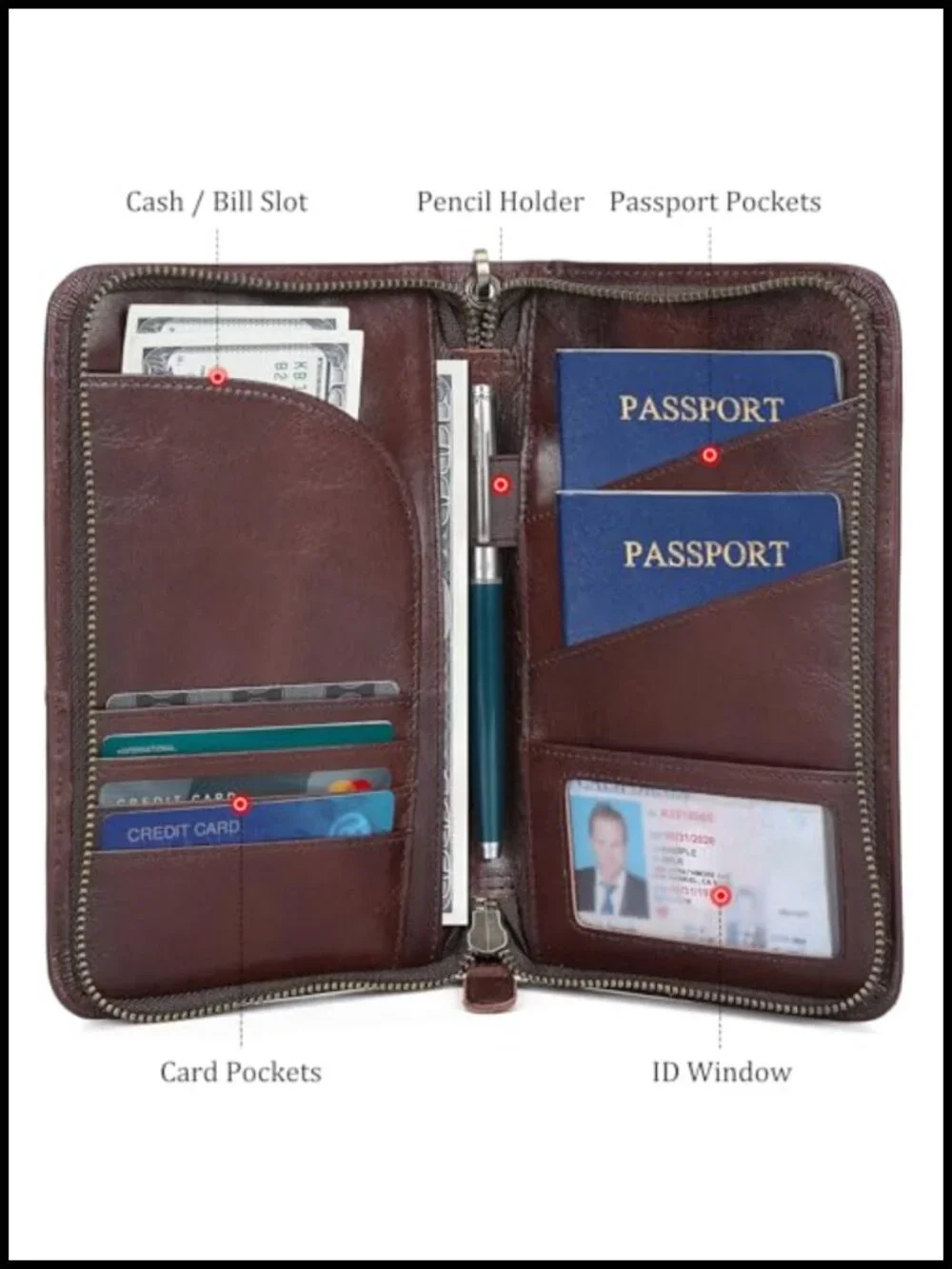 Full Grain Leather Passport Holder RFID Blocking Travel Document Organizer